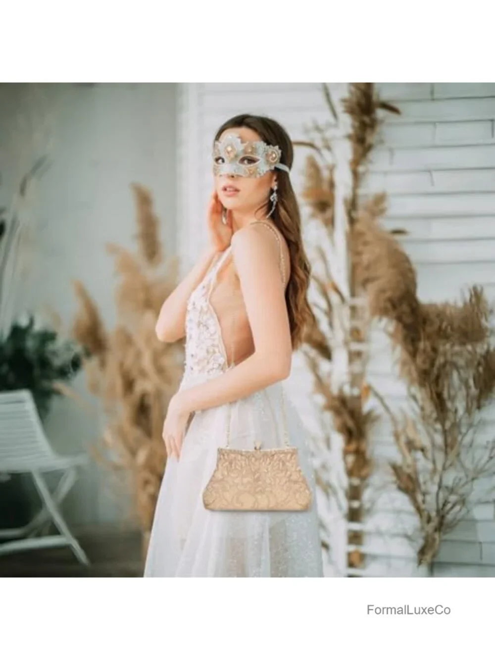 Vintage Beaded Clutch Evening Bag with Chain Formal Wedding Prom Party